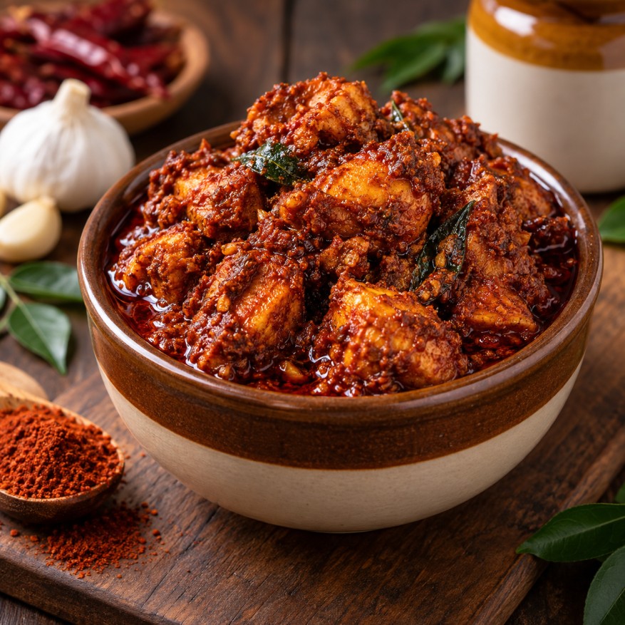 Fresh homemade chicken pickle from Sri Rajarajeshwara Pickles